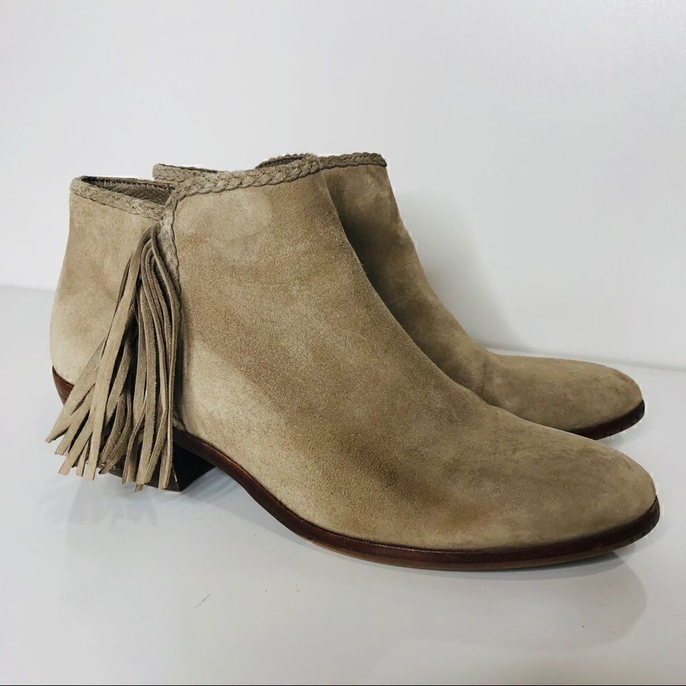 Sam Edelman Tan Suede Fringe Ankle Boots